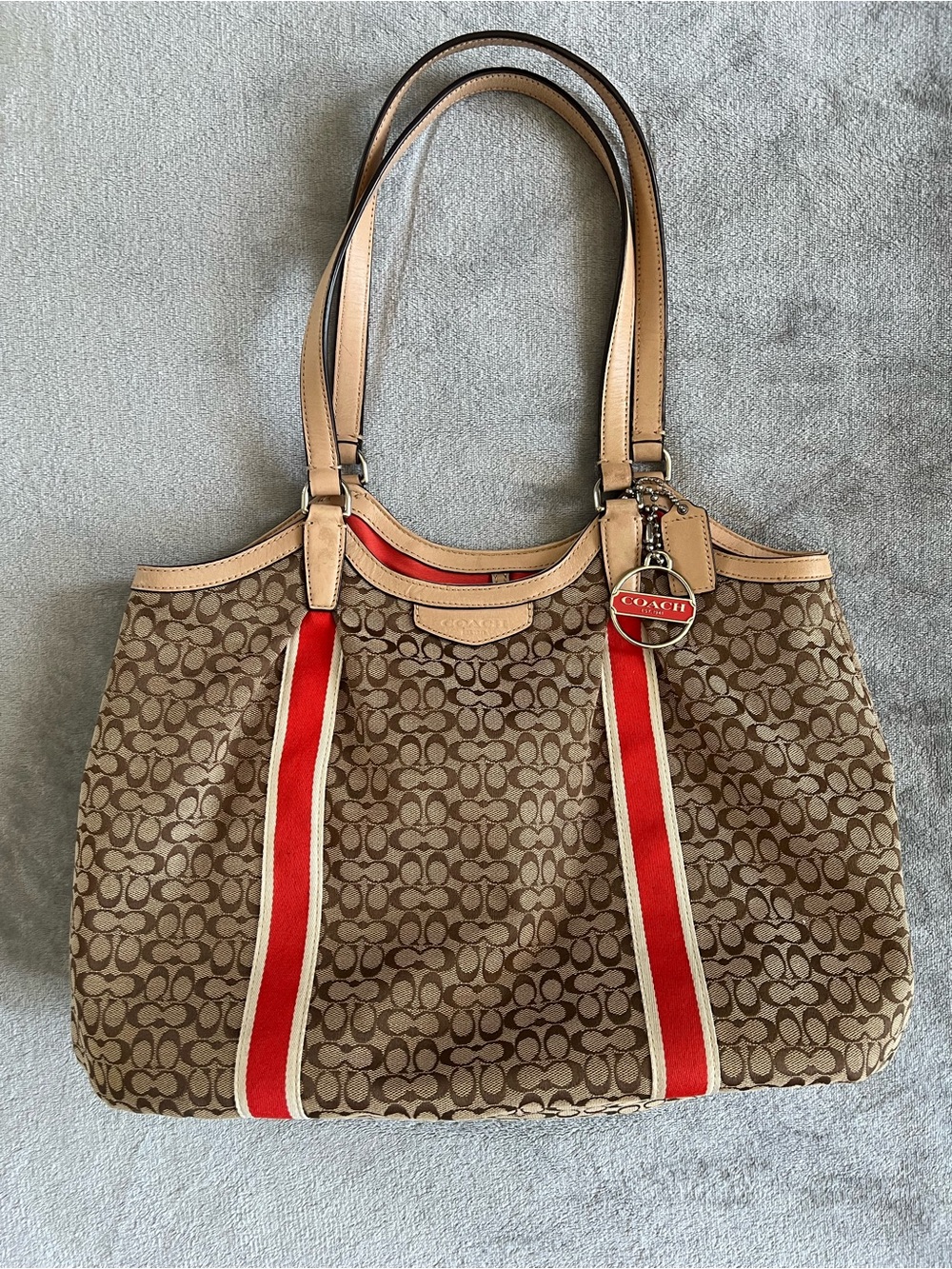 Coach Signature Red Stripe Devin Shoulder Bag